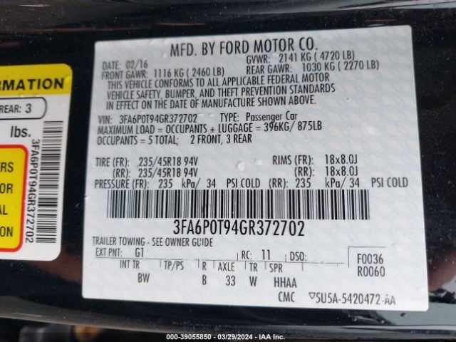 3FA6P0T94GR372702 Ford FUSION SE