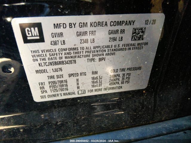 KL7CJNSB6MB342078 Chevrolet Trax Awd Ls