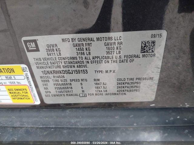Chevrolet Traverse 2lt 2016 1GNKRHKD5GJ159153 Image 9