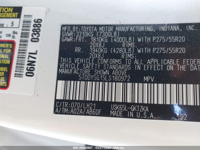 Toyota Sequoia Platinum 2020 5TDDY5G15LS180972 Image 9