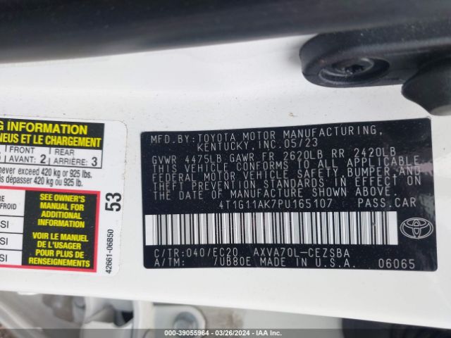 4T1G11AK7PU165107 Toyota Camry Se Nightshade Edition