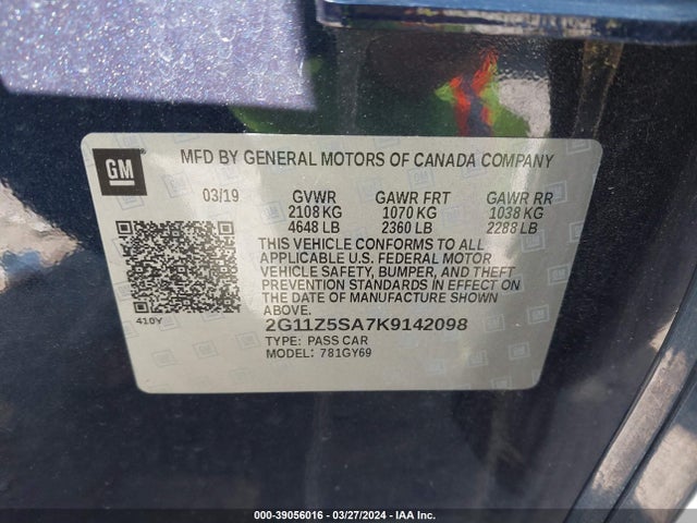Chevrolet IMPALA LT 2019 2G11Z5SA7K9142098 Image 9