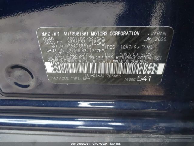 JA4AD3A34LZ036531 Mitsubishi Outlander Le 2.4/se 2.4/sel 2.4/sp 2.4