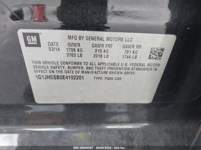 Chevrolet Sonic Rs Manual 2014 1G1JH5SB0E4192201 Image 9
