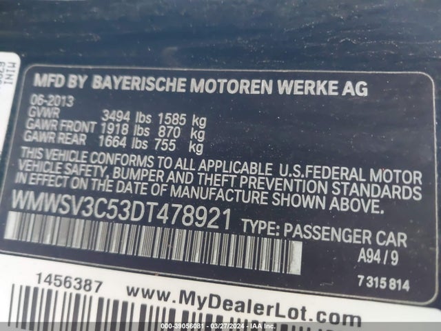 2013 MINI HARDTOP WMWSV3C53DT478921 Photo 8