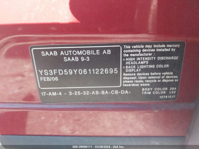2006 SAAB 9-3 YS3FD59Y061122695 Photo 8