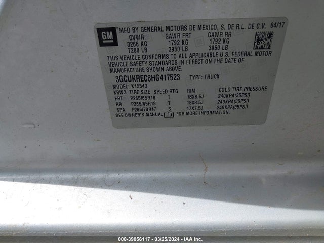 Chevrolet Silverado 1500 2lt 2017 3GCUKREC8HG417523 Image 9