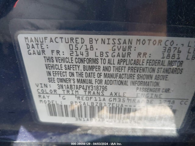 Nissan SENTRA S 2018 3N1AB7AP4JY318796 Image 9