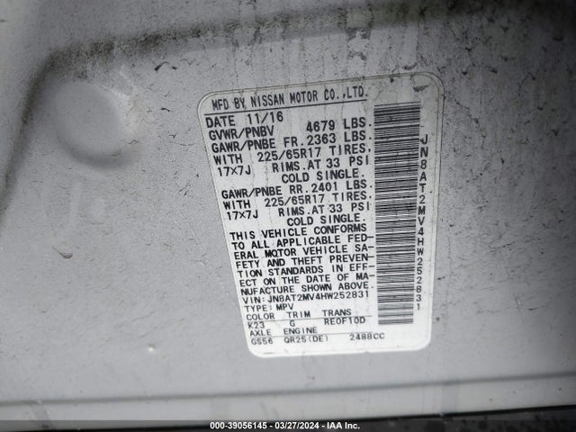 Nissan ROGUE SV 2017 JN8AT2MV4HW252831 Image 9