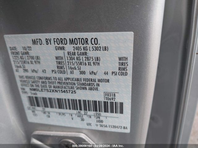 NM0LE7S2XN1545725 Ford Transit Connect Xl