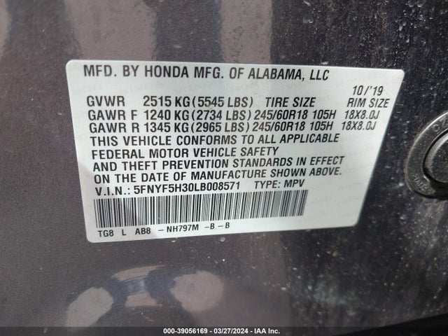 Honda j35y6 2020 5FNYF5H30LB008571 Image 24