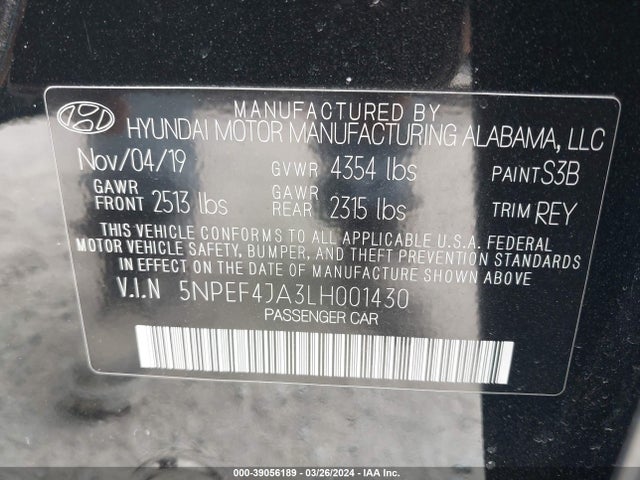Hyundai SONATA SEL 2020 5NPEF4JA3LH001430 Image 9