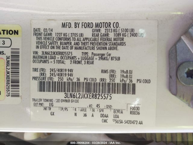 3LN6L2JKXER825575 Lincoln MKZ