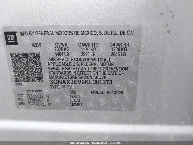 Chevrolet EQUINOX LT 2019 3GNAXJEV9KL301373 Image 9