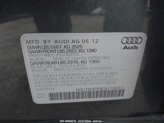 2012 AUDI Q5 WA1DKAFP8CA118957 Photo 8