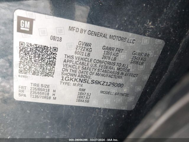 1GKKNSLS6KZ126000 GMC Acadia Sle-2