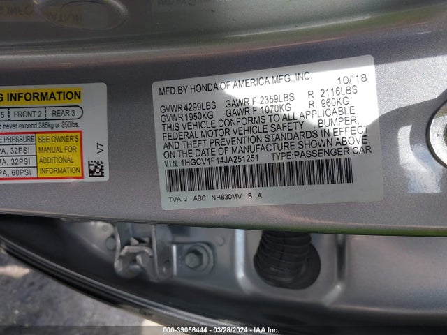 Honda ACCORD LX 2018 1HGCV1F14JA251251 Image 9
