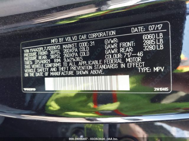 YV4A22PL7J1209013 Volvo Xc90 T6 Inscription