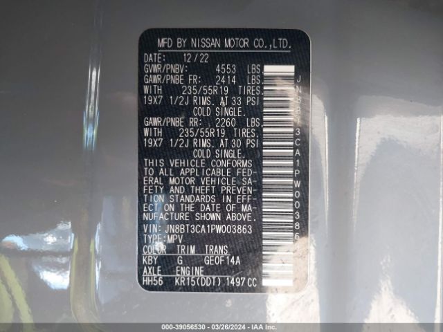 JN8BT3CA1PW003863 Nissan Rogue Sl Fwd