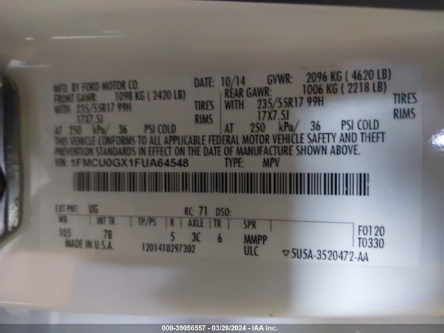 Ford ESCAPE SE 2015 1FMCU0GX1FUA64548 Image 9