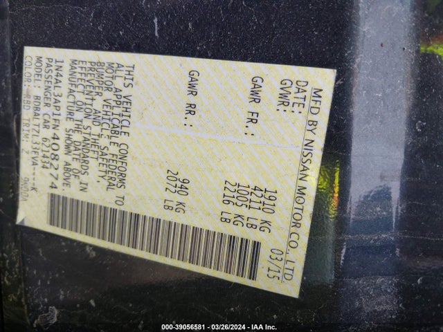 Nissan Altima 2.5 Sl 2015 1N4AL3AP1FN408274 Image 9