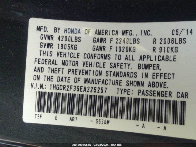 Honda ACCORD LX 2014 1HGCR2F35EA225257 Image 9