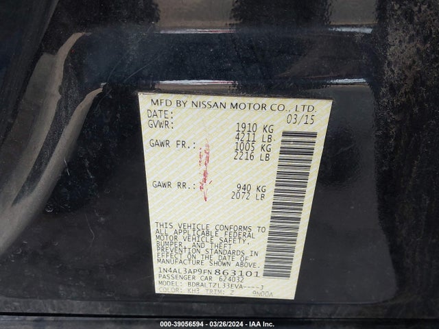 Nissan Altima 2.5 Sl 2015 1N4AL3AP9FN863101 Image 9