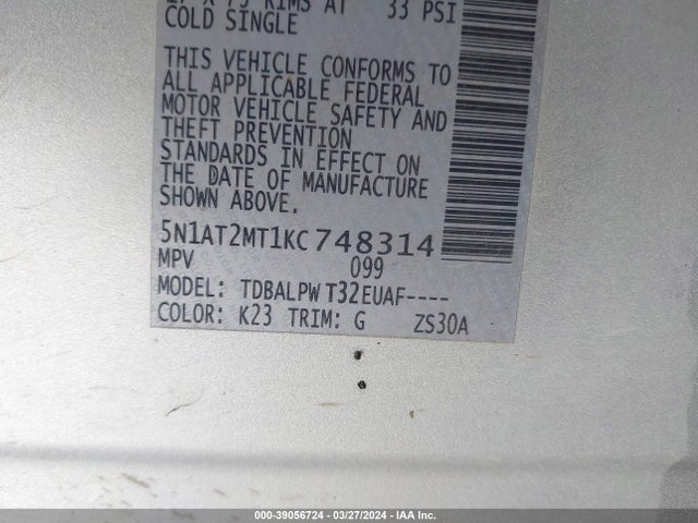 Nissan ROGUE S 2019 5N1AT2MT1KC748314 Image 9