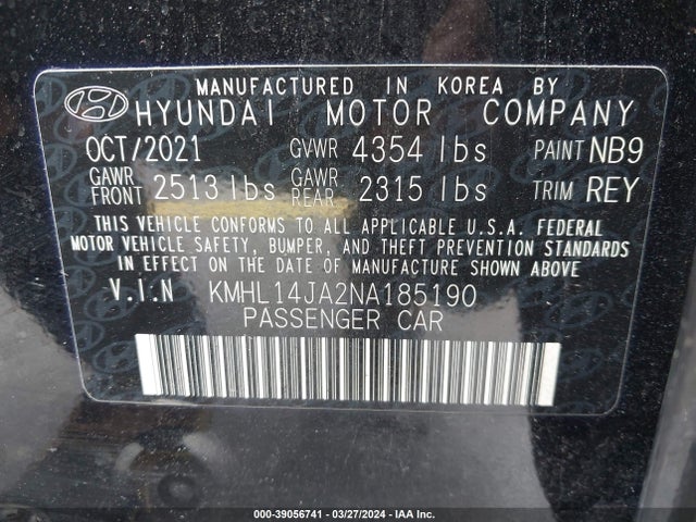 Hyundai SONATA SEL 2022 KMHL14JA2NA185190 Image 9