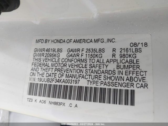 19UUB2F34KA003197 Acura Tlx Standard