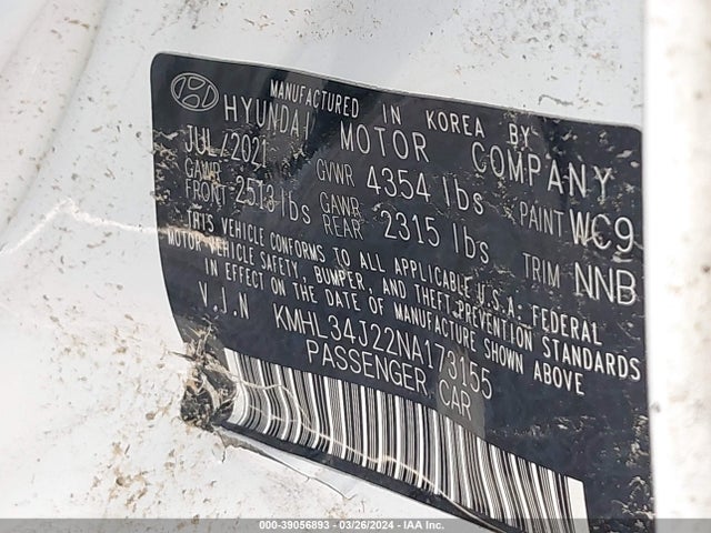 Hyundai Sonata Limited 2022 KMHL34J22NA173155 Image 9