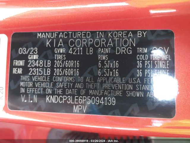 KNDCP3LE6P5094139 KIA NIRO LX