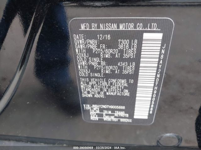 JN8AY2ND7H9005888 Nissan Armada Sl