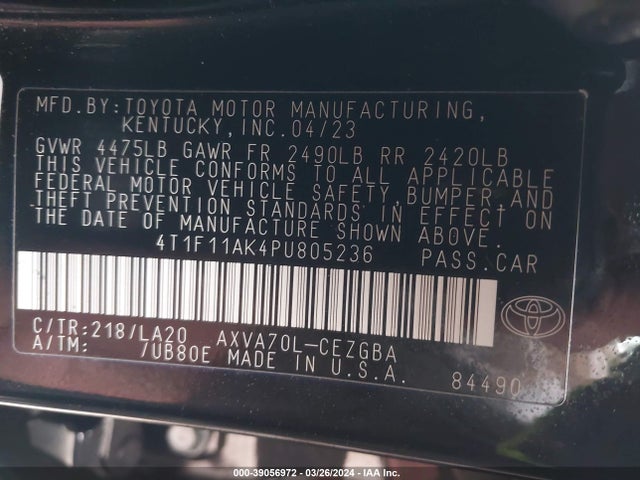 Toyota CAMRY XLE 2023 4T1F11AK4PU805236 Image 9