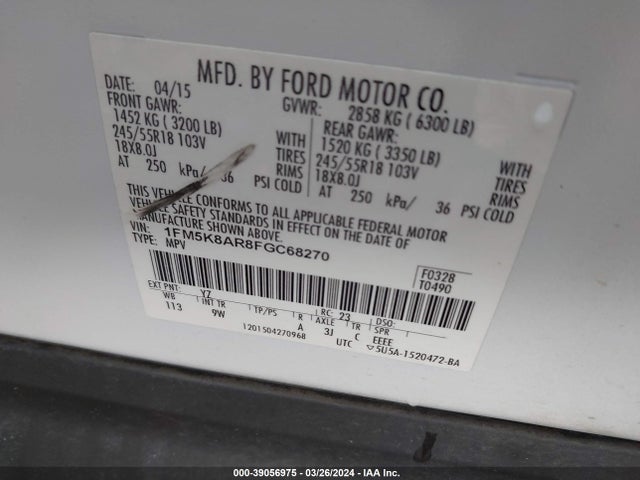 Ford Utility Police Interceptor 2015 1FM5K8AR8FGC68270 Image 9