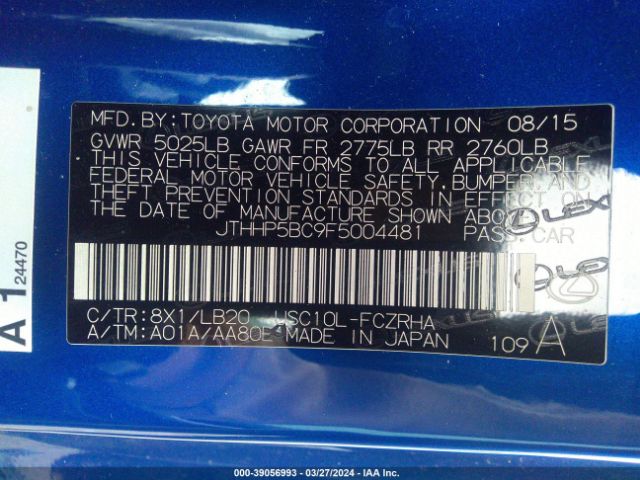 JTHHP5BC9F5004481 Lexus RC F