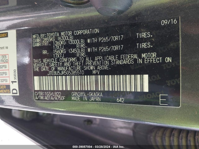 Toyota 4runner Sr5 Premium 2016 JTEBU5JR5G5385510 Image 9