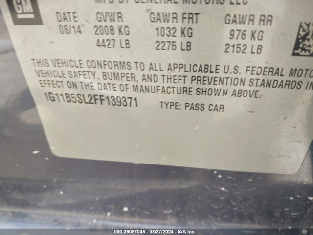 Chevrolet MALIBU LS 2015 1G11B5SL2FF139371 Image 9
