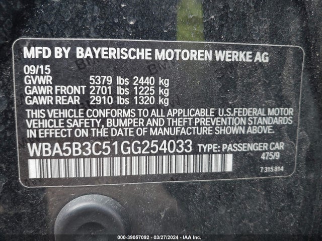BMW 535i Xdrive 2016 WBA5B3C51GG254033 Image 9