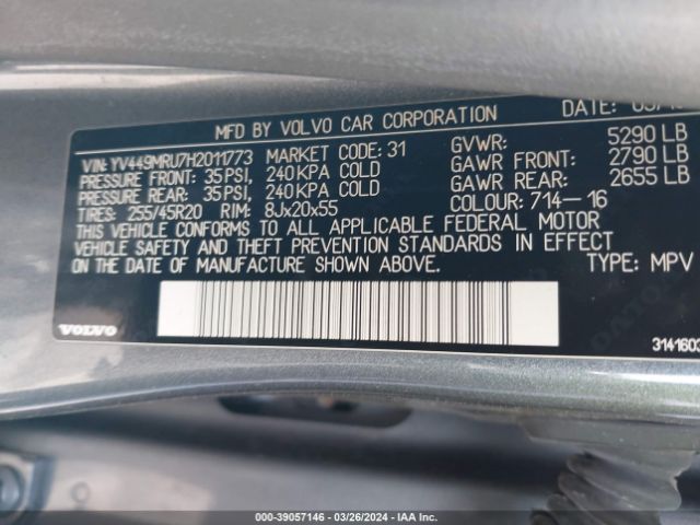 YV449MRU7H2011773 Volvo Xc60 T6 Inscription