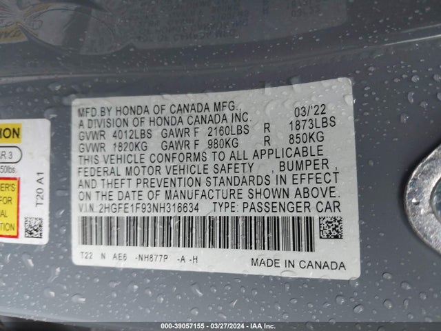 Honda Civic Touring 2022 2HGFE1F93NH316634 Image 9