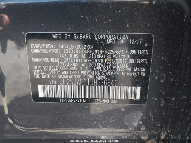 Subaru Forester 2.5i Premium 2018 JF2SJAEC1JH536541 Image 9