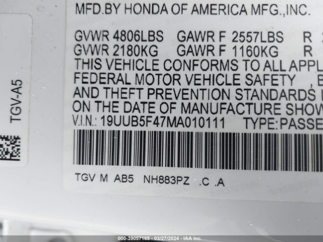 19UUB5F47MA010111 Acura Tlx Technology Package