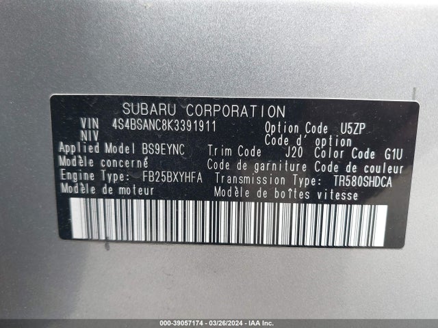 Subaru Outback 2.5i Limited 2019 4S4BSANC8K3391911 Image 9