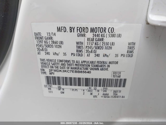 Ford Edge Limited 2014 2FMDK3KC7EBB85640 Image 9