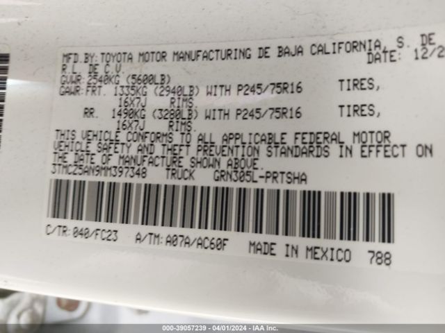 3TMCZ5AN9MM397348 Toyota Tacoma Sr5 V6