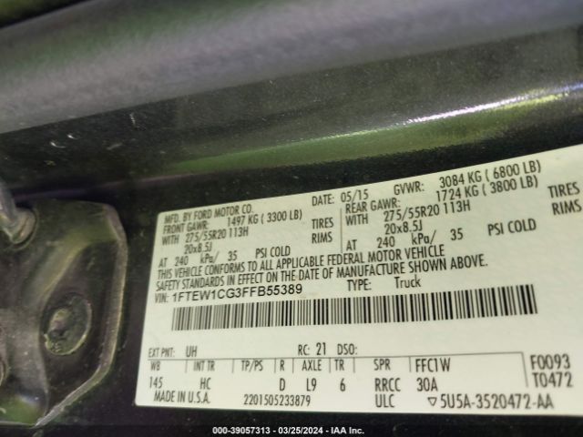 1FTEW1CG3FFB55389 Ford F-150 Lariat