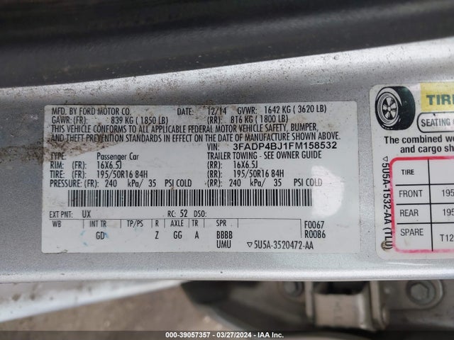 Ford FIESTA SE 2015 3FADP4BJ1FM158532 Image 9