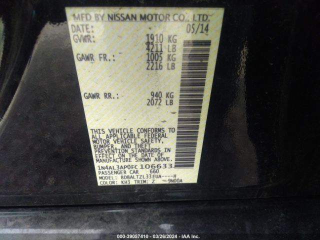 1N4AL3AP0FC106633 Nissan Altima 2.5 Sl