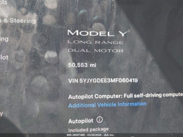 5YJYGDEE3MF060419 Tesla Model Y Long Range Dual Motor All-wheel Drive